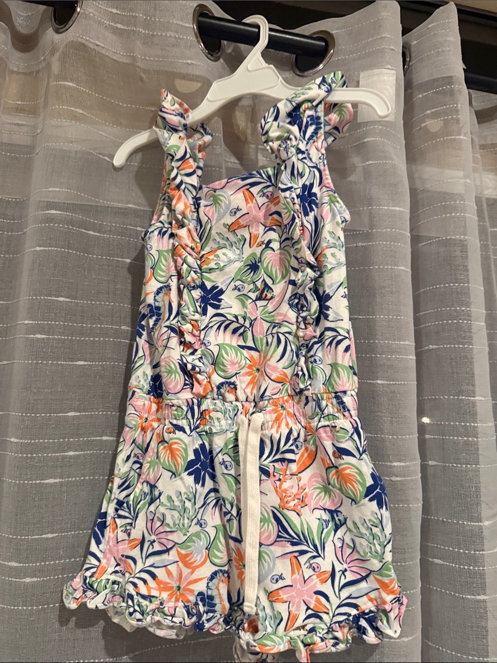 Floral Tropical Print Girls' Romper - White with Multi-Color